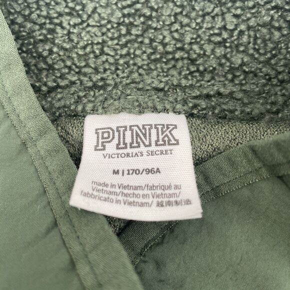 Victorias Secret PINK Jacket Medium Dark Green Sherpa Snap Buttons Pockets - Picture 6 of 11